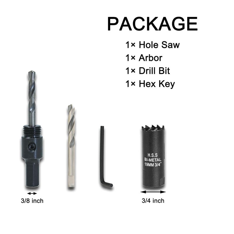 VIKITON 3/4 Inch Hole Saw with Arbor for Wood Metal Plastic, 3/4 in Bimetal Hole Cutter, Fast Chip Removal, Smooth Flat Drilling Edge, Lightweight & Portable (Black) - Image 2